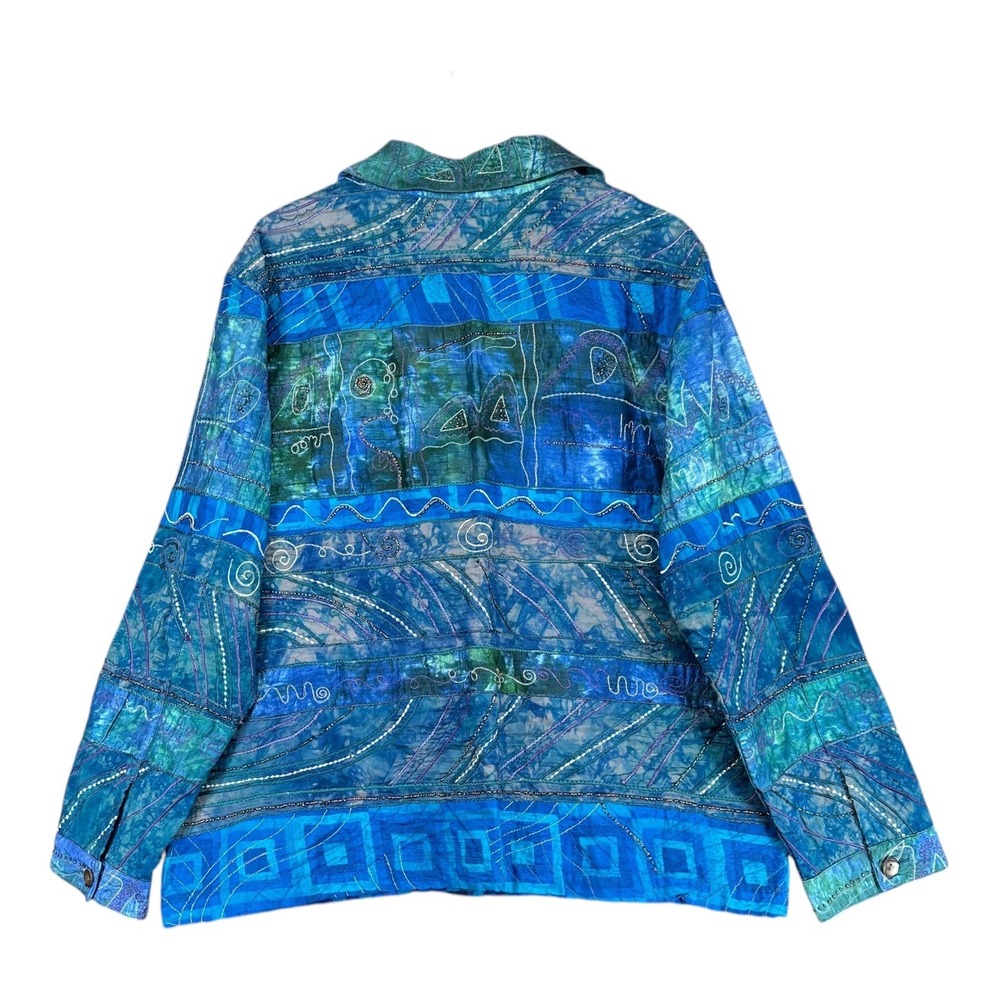 Chico's 3 100% Silk Blue Patchwork Button Jacket … - image 2